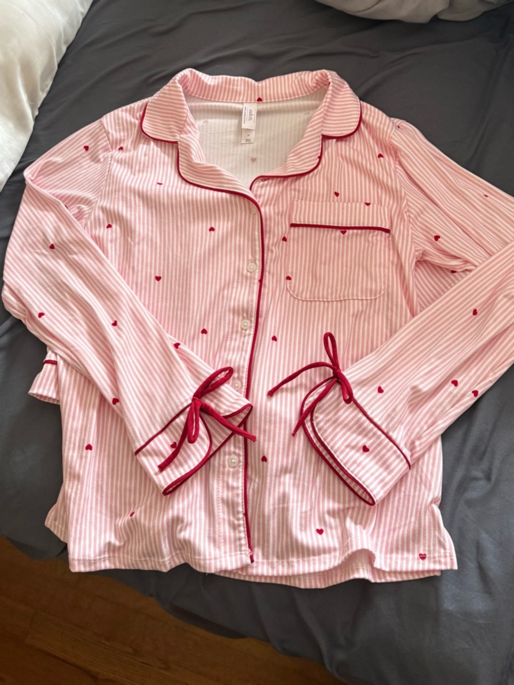 Auden Pink Striped Pajama Set with Red Heart Accents & shorts - Picture 5 of 15